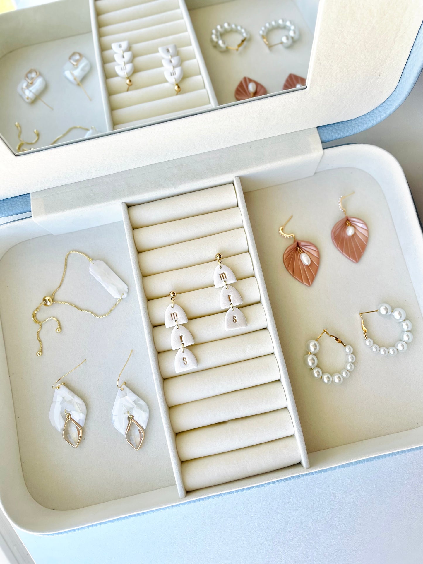 “Bride” & “Mrs” drop earrings