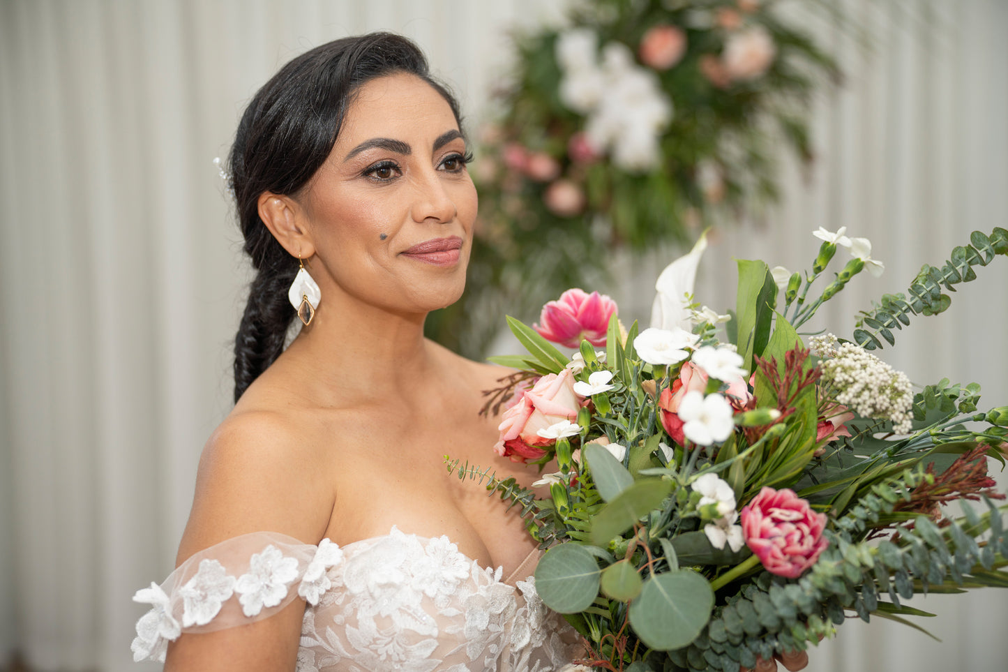 White Marble & Crystal Dangle Earrings