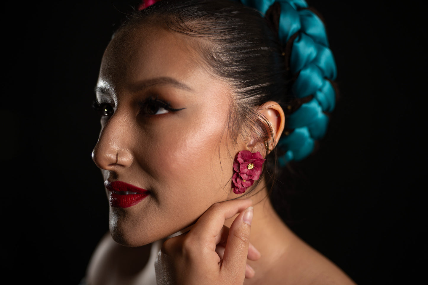 Fuchsia Floral Tiered Studs