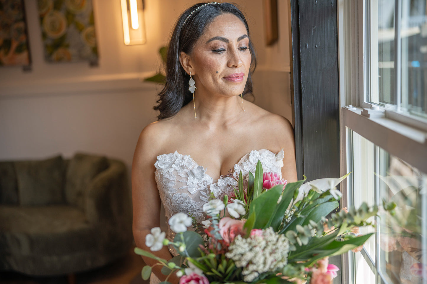 White Petal & Pearl Drop Earrings