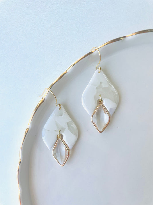 White Marble & Crystal Dangle Earrings